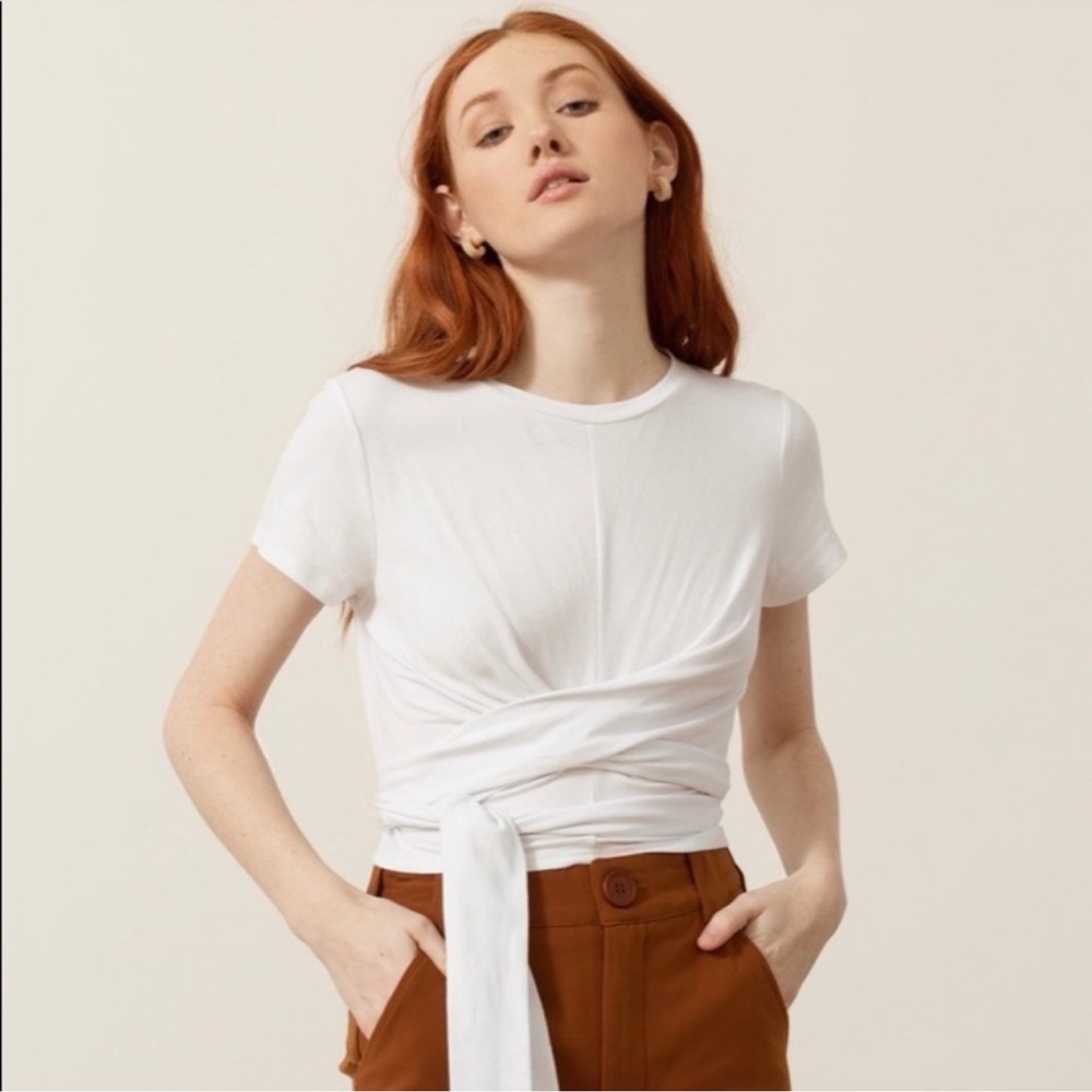 Modern Citizen Reese White Short Sleeve Wrap Tie-Waist Top